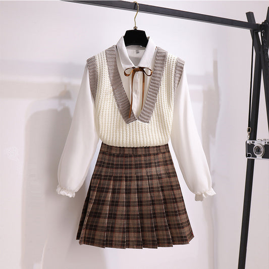 Three-piece A-line Umbrella Skirt Plaid Ladies Suit