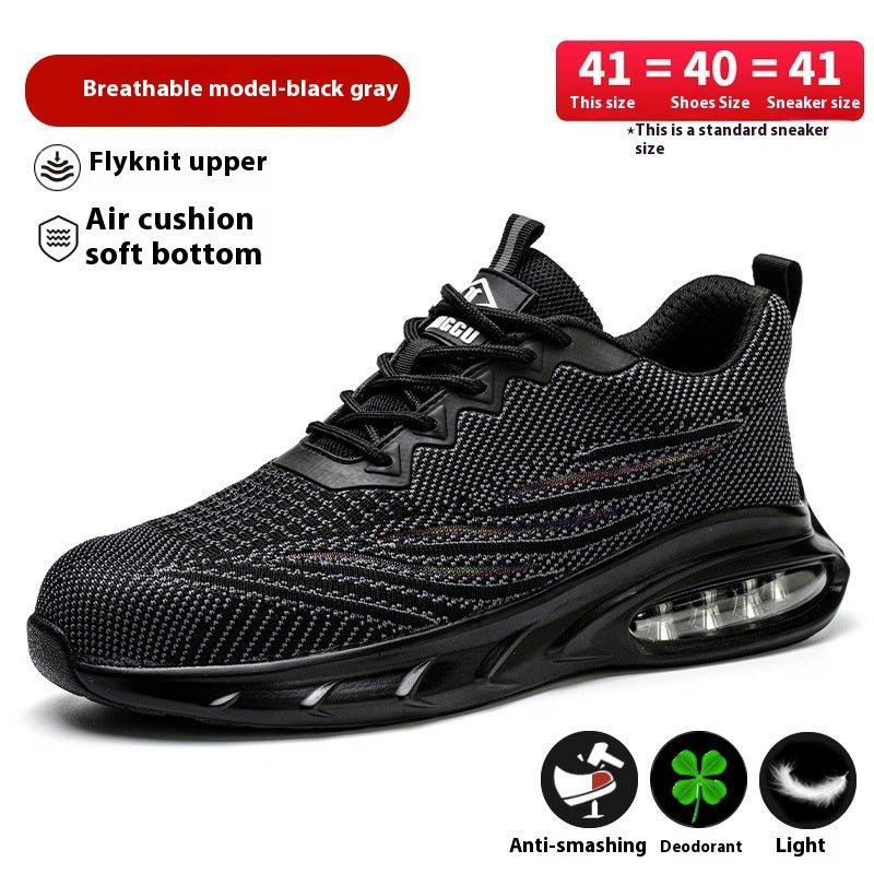 Anti Smashing And Puncture Flying Fabric Lightweight And Comfortable Air Cushion Shock Absorption Protective Work Shoes