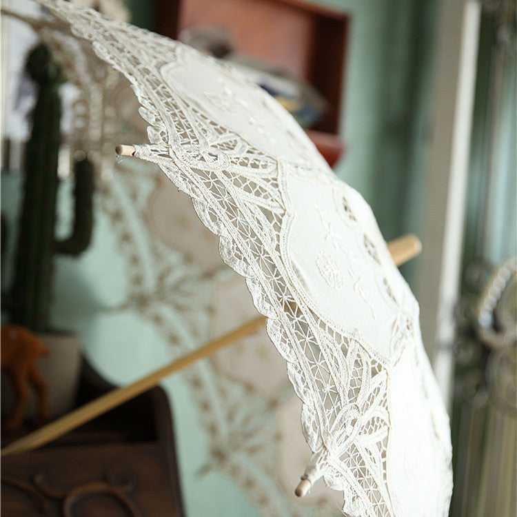 Women's Vintage Lace Court Long Handle Craft Umbrella