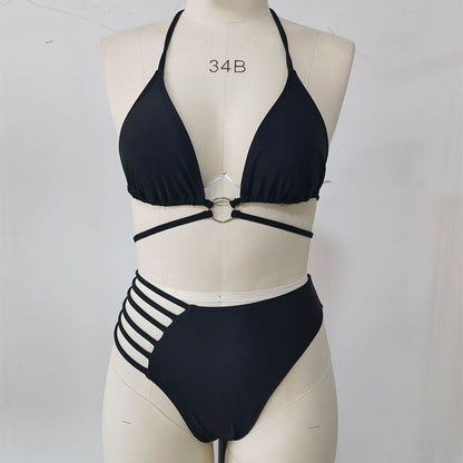Two-piece Halter Neck Bikini Leopard Print Cut out Strap Swimsuit Set Summer Beach Women's Clothing