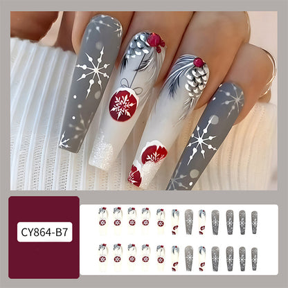 Christmas False Nails Hat Striped Snowflake Nail Art Stickers For Parties Dances Or Holiday Wear