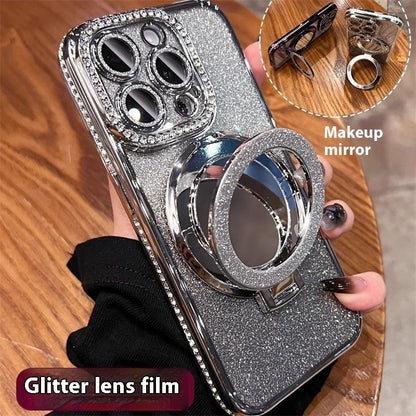 Makeup Mirror Bracket Mobile Phone Case Glitter Protective Cover