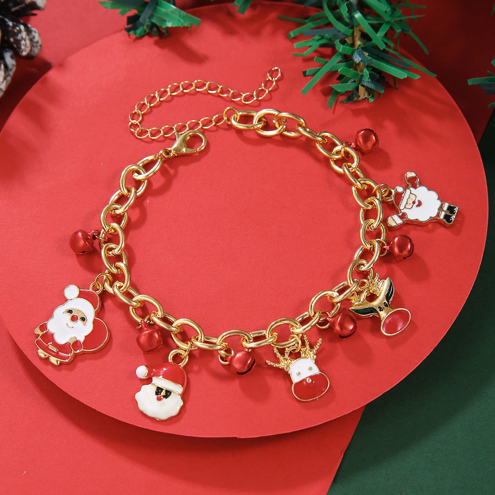 Christmas Bracelet For Women Men Santa Claus Christmas Tree Snowflake Snowman Pearl Bangles New Year Gifts