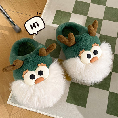 Christmas Deer Cotton Shoes Winter Indoor Floor Home Slippers Half-covered Heel Warm Plush Shoes Women