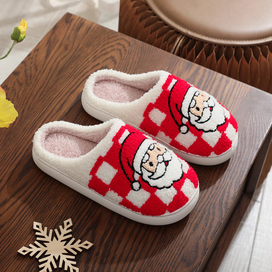 Christmas Plaid Santa Claus Slippers Winter Indoor Non-slip Floor Bedroom