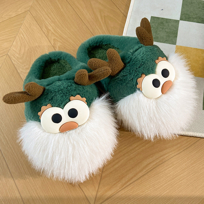 Christmas Deer Cotton Shoes Winter Indoor Floor Home Slippers Half-covered Heel Warm Plush Shoes Women