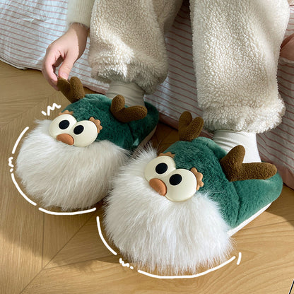 Christmas Deer Cotton Shoes Winter Indoor Floor Home Slippers Half-covered Heel Warm Plush Shoes Women