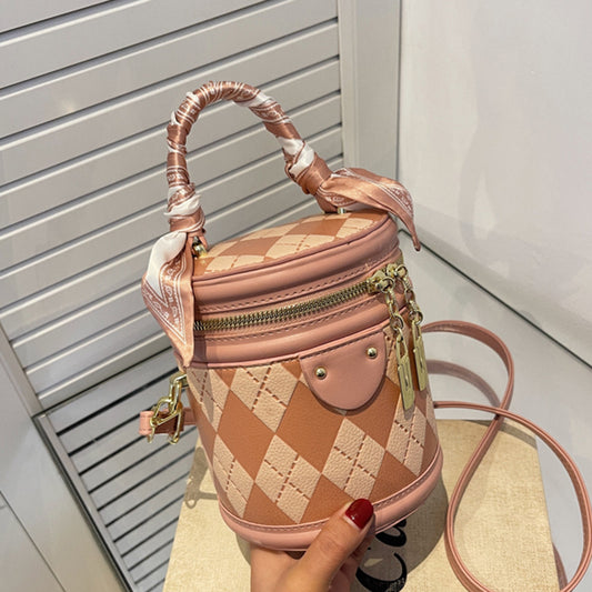 Round Bag Female Bag Ling Lattice Bag Portable Bucket Bag Female