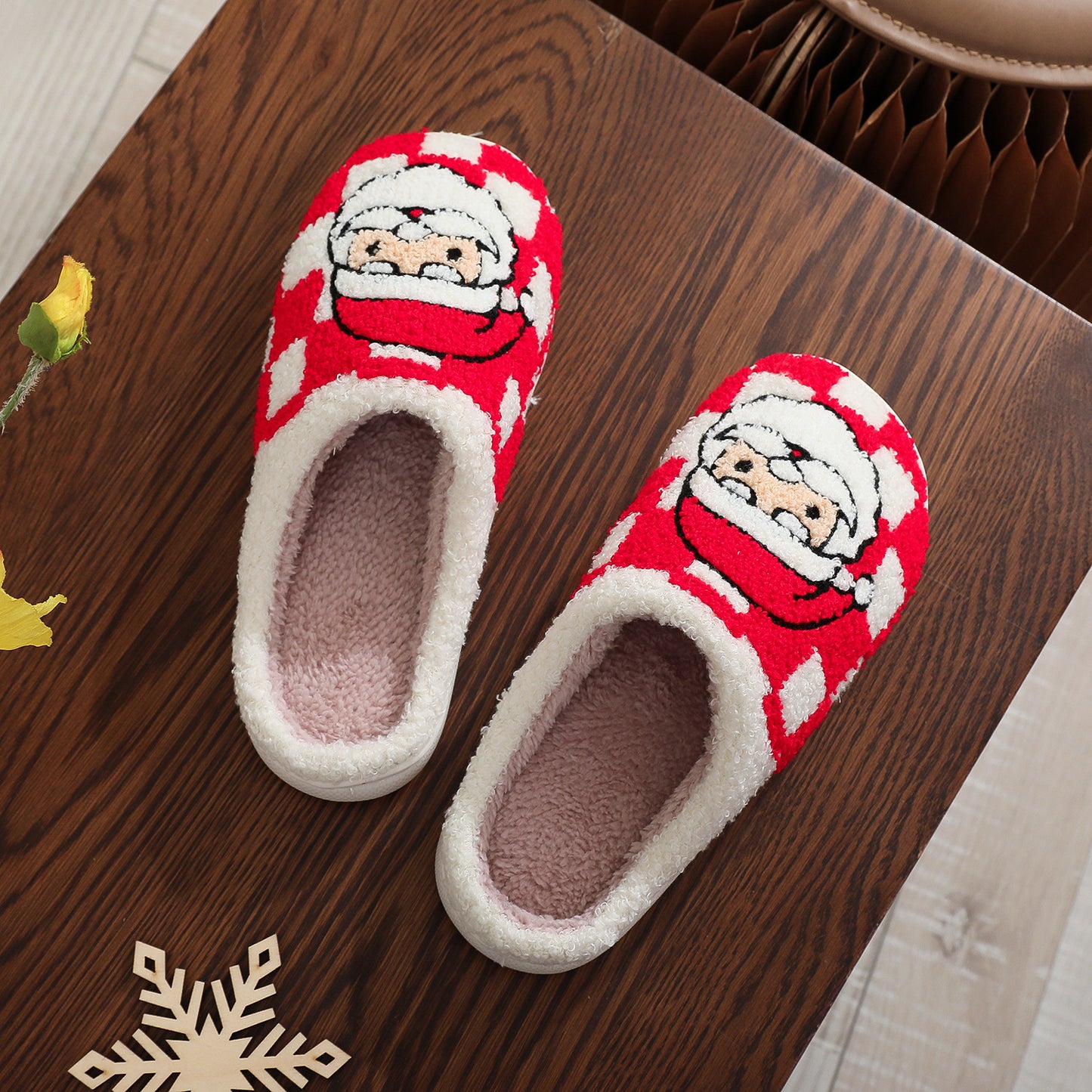 Christmas Plaid Santa Claus Slippers Winter Indoor Non-slip Floor Bedroom