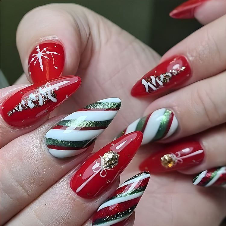 Christmas False Nails Hat Striped Snowflake Nail Art Stickers For Parties Dances Or Holiday Wear