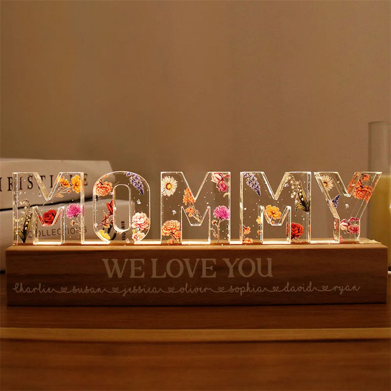 Mother's Day Custom Flower Printed LED Night Light Creative Gift Printing Acrylic Night Light Text Birthday Flower Ornaments - Online Shop AU.com