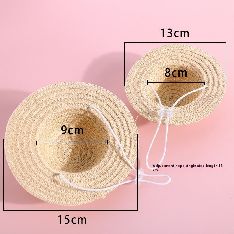 Pet Cat Lady Straw Hat Pearl Bow Woven