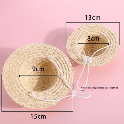 Pet Cat Lady Straw Hat Pearl Bow Woven