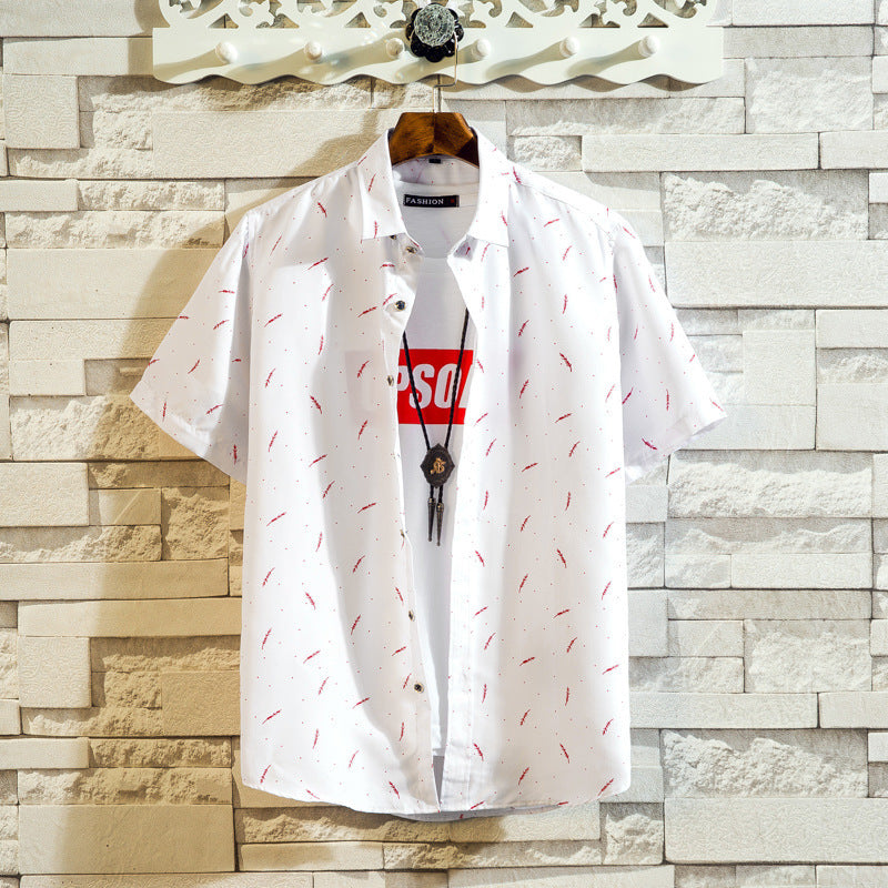 Men's Shirt Youth Loose Fashion Printed Shirt Simple Casual Lapel Shirt - Online Shop AU.com