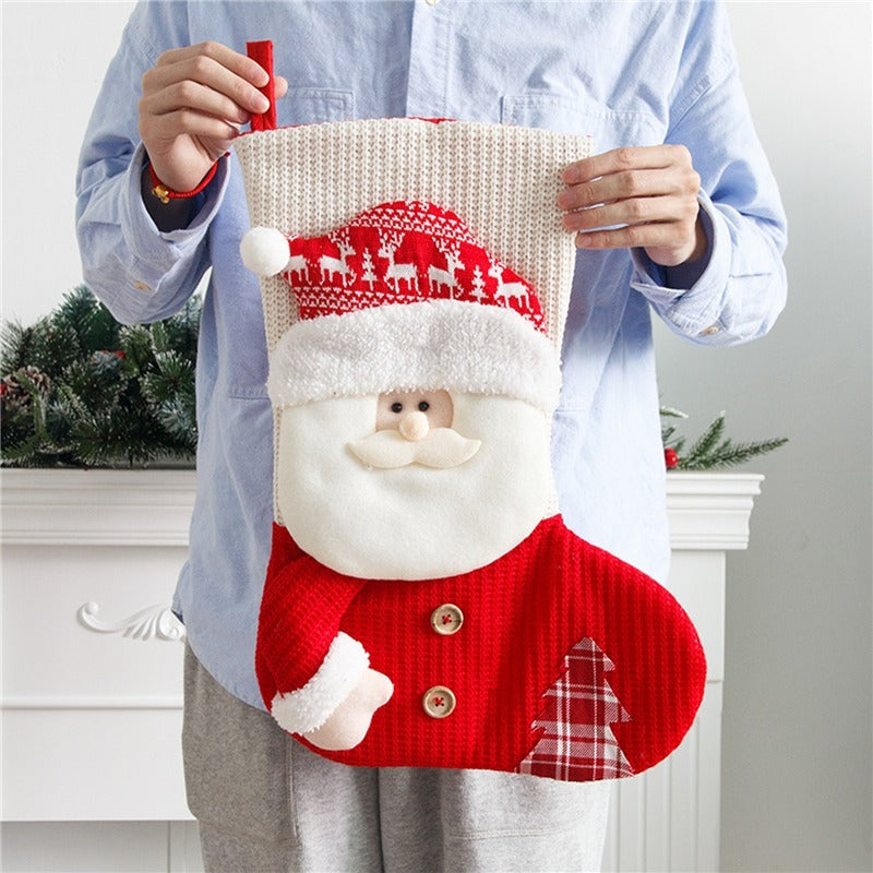 Christmas Stocking Santa Claus Fireplace Decor Socks Xmas Gift Bags Candy Holder Decor For Home