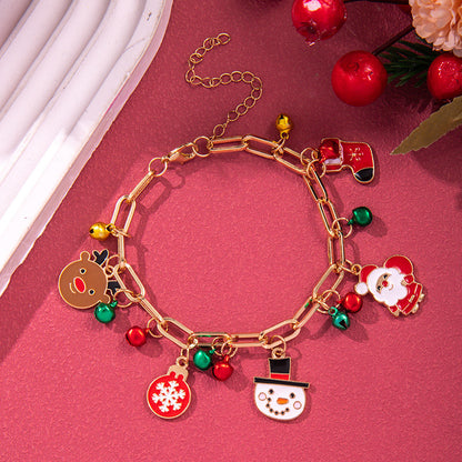 Christmas Bracelet For Women Men Santa Claus Christmas Tree Snowflake Snowman Pearl Bangles New Year Gifts