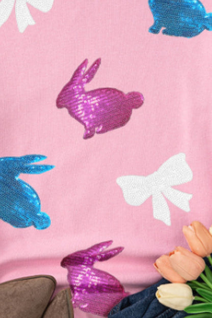 Easter Bunny Bow Knot Sequined Sweatshirt - Online Shop AU.com - OnlineShopAU.com