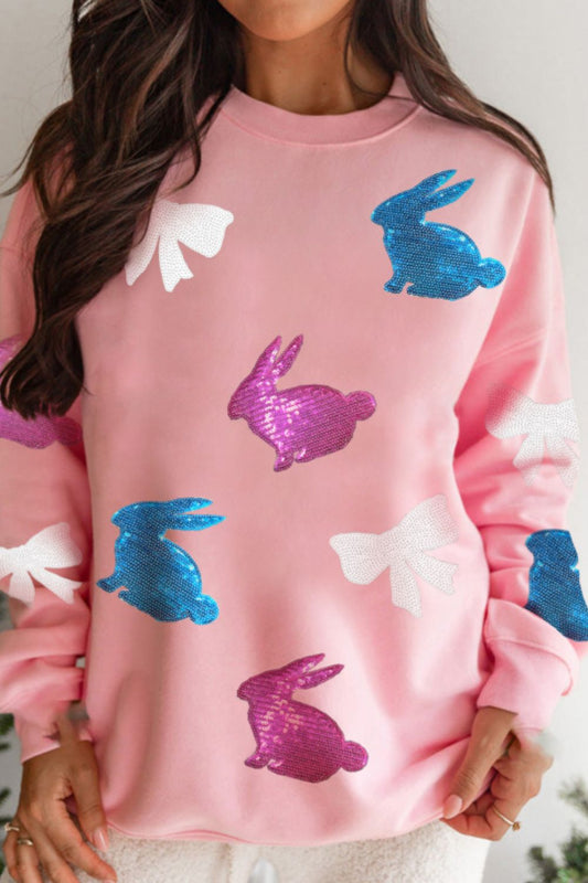 Easter Bunny Bow Knot Sequined Sweatshirt - Online Shop AU.com - OnlineShopAU.com