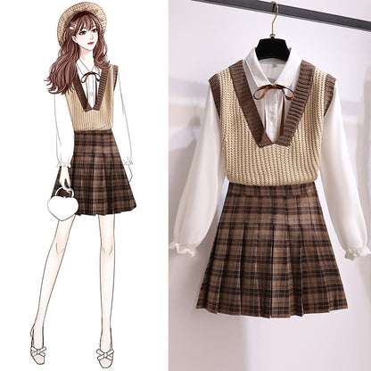 Three-piece A-line Umbrella Skirt Plaid Ladies Suit