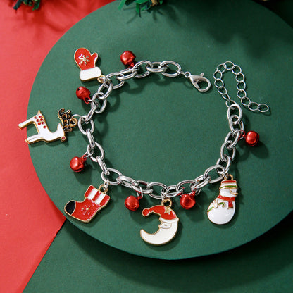 Christmas Bracelet For Women Men Santa Claus Christmas Tree Snowflake Snowman Pearl Bangles New Year Gifts