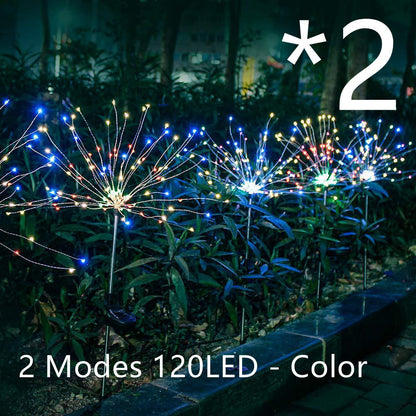 New Ground Plug Solar Fireworks Light LED Light String Copper Wire Outdoor Garden Decoration Star Lights Christmas Lights