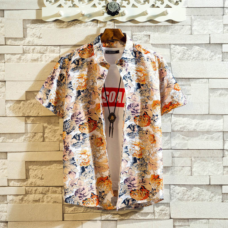 Men's Shirt Youth Loose Fashion Printed Shirt Simple Casual Lapel Shirt - Online Shop AU.com