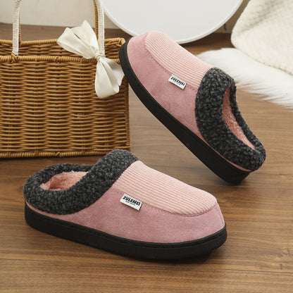 Fashion Solid Striped Cotton Slippers Winter Warm Indoor Bedroom Floor Slipper For Couples Non-slip Thick Sole House Shoes