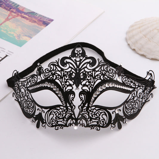 Mask Iron Mask Metal Mask Cat Head White Metal Hollow Diamond Eye Mask