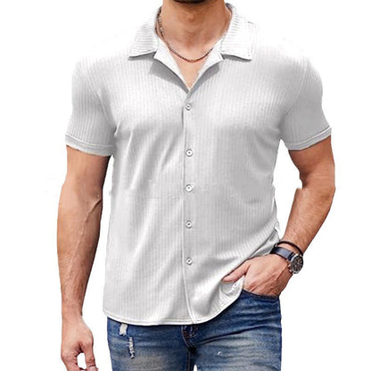 Casual Collar Short Sleeve  Polo Shirt With Button Men's Cotton Blend Shirt