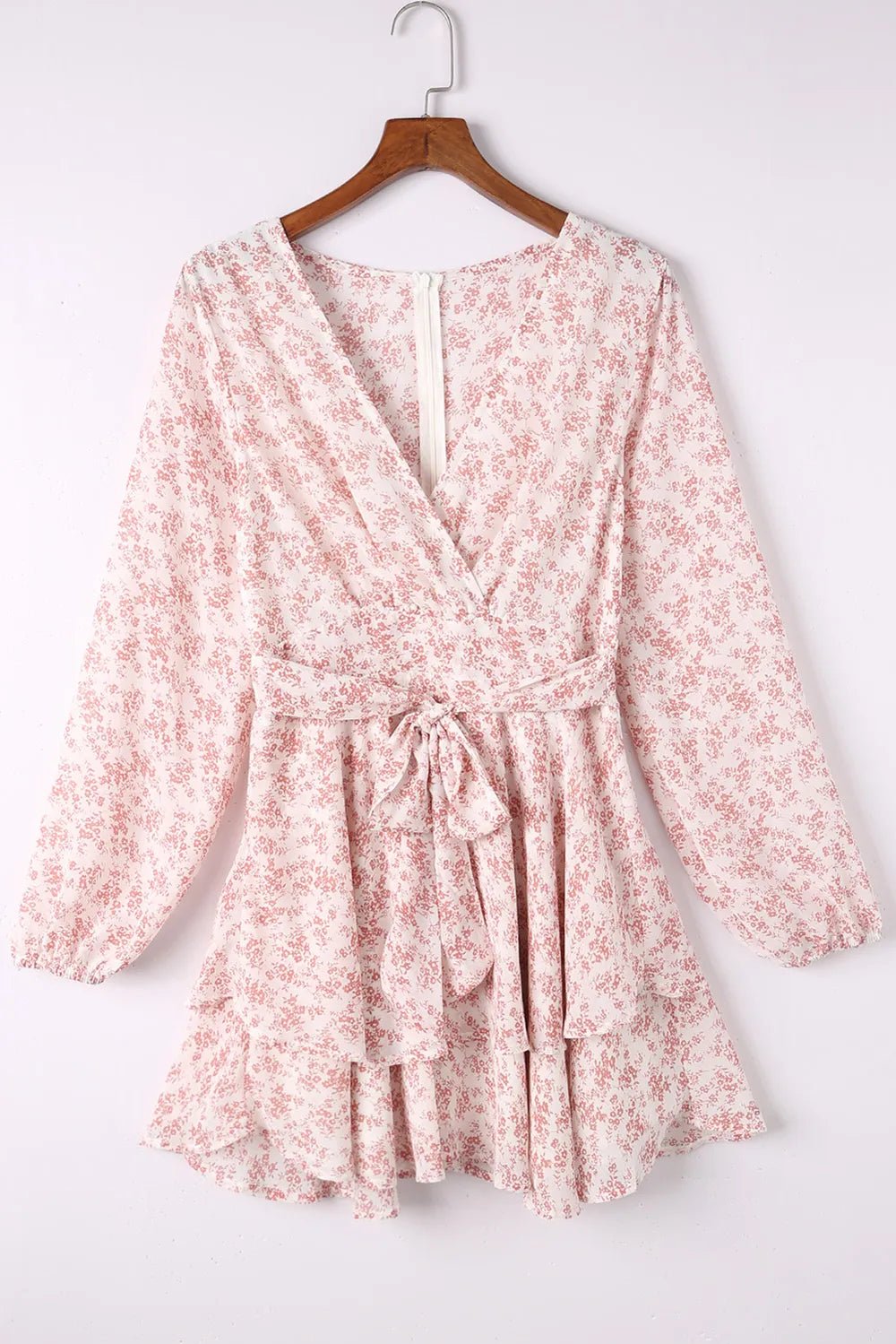 Floral Surplice Balloon Sleeve Layered Dress - Online Shop AU.com - Trendsi