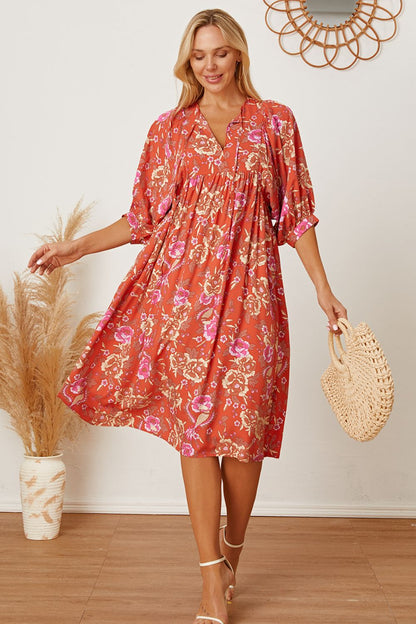 Floral Tie Neck Half Sleeve Dress - Online Shop AU.com - OnlineShopAU.com