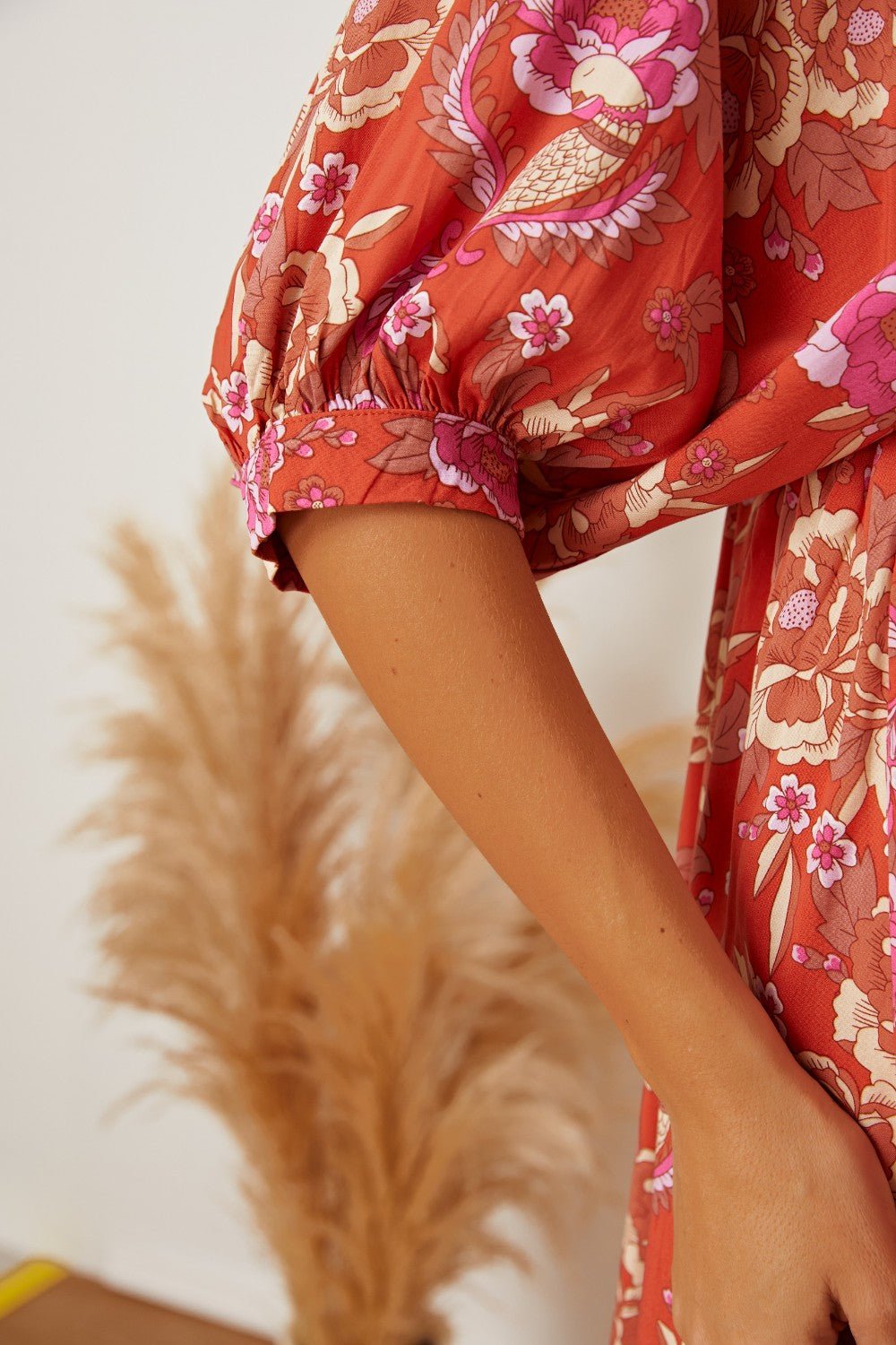 Floral Tie Neck Half Sleeve Dress - Online Shop AU.com - OnlineShopAU.com