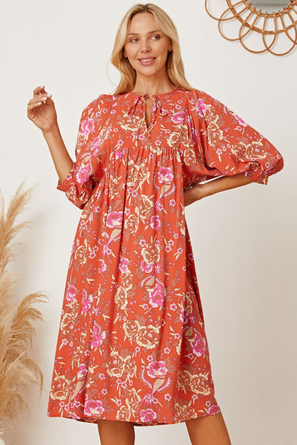 Floral Tie Neck Half Sleeve Dress - Online Shop AU.com - OnlineShopAU.com