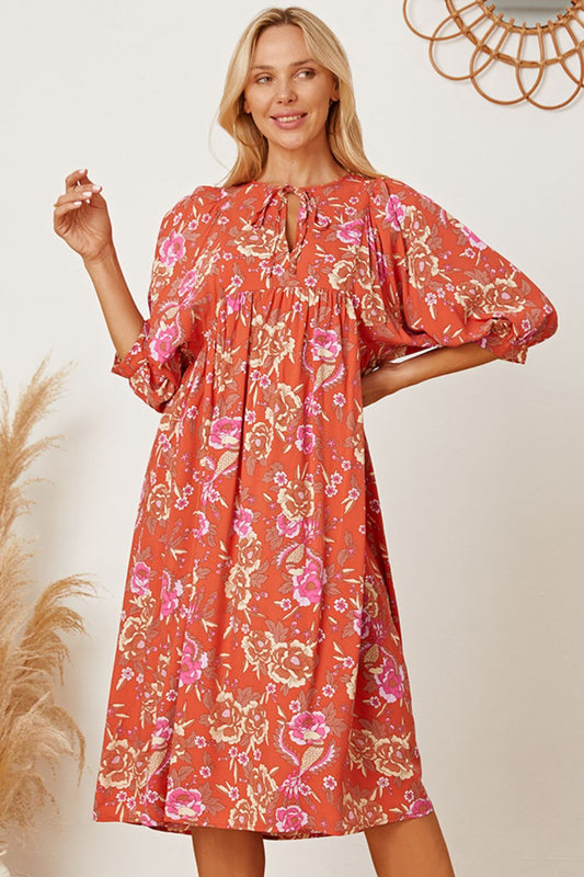 Floral Tie Neck Half Sleeve Dress - Online Shop AU.com - OnlineShopAU.com