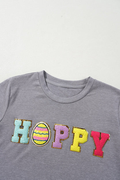 HOPPY Chenille Patch Round Neck Short Sleeve T-Shirt - Online Shop AU.com - OnlineShopAU.com