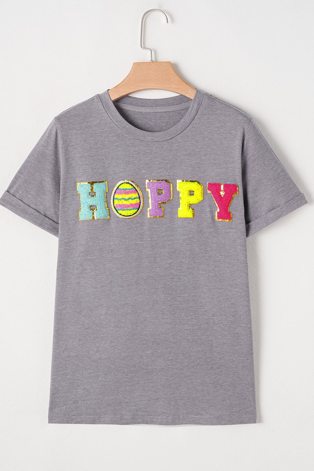 HOPPY Chenille Patch Round Neck Short Sleeve T-Shirt - Online Shop AU.com - OnlineShopAU.com