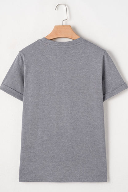HOPPY Chenille Patch Round Neck Short Sleeve T-Shirt - Online Shop AU.com - OnlineShopAU.com