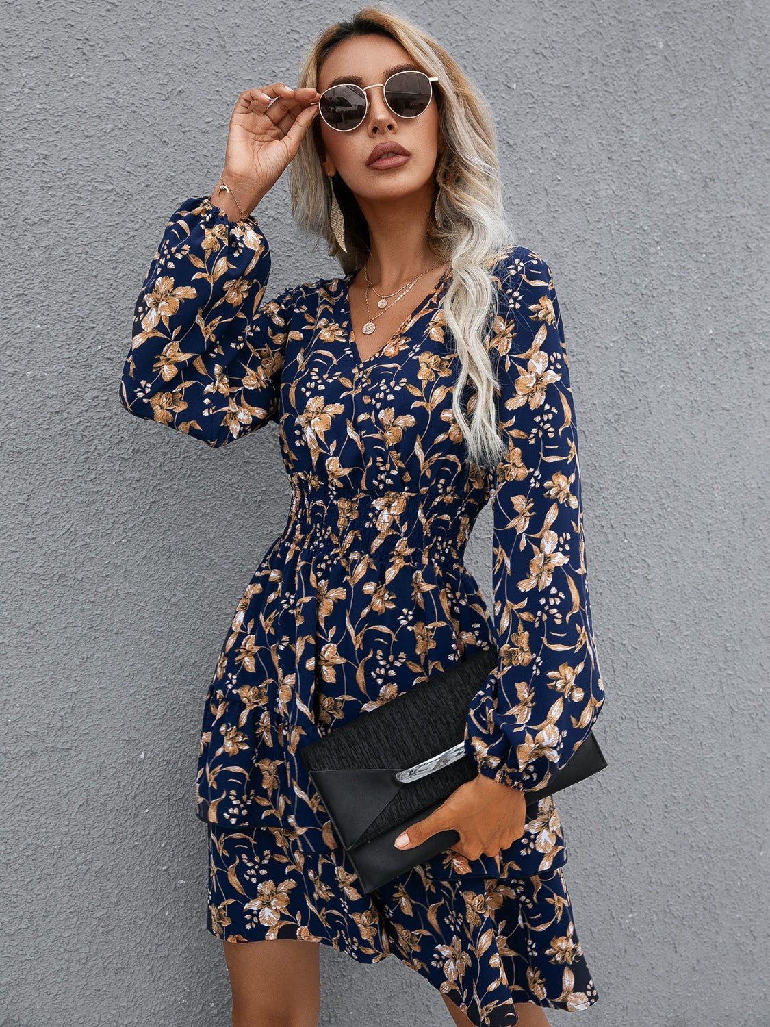 Ivy Lane Floral Layered Surplice Balloon Sleeve Dress - Online Shop AU.com - OnlineShopAU.com